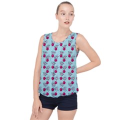 Cherries An Bats Aqua Bubble Hem Chiffon Tank Top