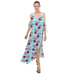 Cherries An Bats Aqua Maxi Chiffon Cover Up Dress