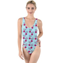 Cherries An Bats Aqua High Leg Strappy Swimsuit