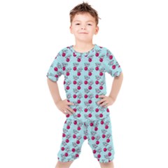 Cherries An Bats Aqua Kids  Tee and Shorts Set