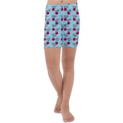 Cherries An Bats Aqua Kids  Lightweight Velour Capri Yoga Leggings