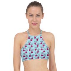 Cherries An Bats Aqua Racer Front Bikini Top