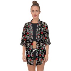 Heart Skeleton Face Pattern Black Open Front Chiffon Kimono by snowwhitegirl