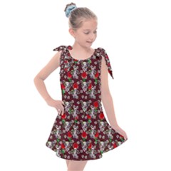 Heart Skeleton Face Pattern Burgundy Kids  Tie Up Tunic Dress by snowwhitegirl