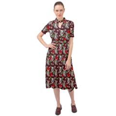 Heart Skeleton Face Pattern Burgundy Keyhole Neckline Chiffon Dress by snowwhitegirl