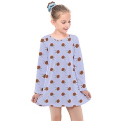 Peach Rose Blue Kids  Long Sleeve Dress