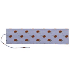 Peach Rose Blue Roll Up Canvas Pencil Holder (l) by snowwhitegirl