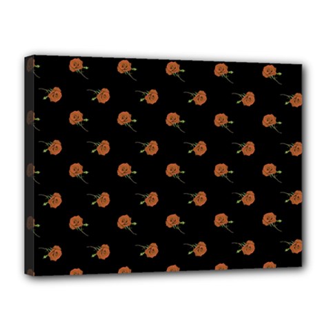 Peach Rose Black Canvas 16  X 12  (stretched)