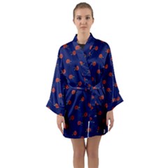 Red Rose Blue Long Sleeve Satin Kimono by snowwhitegirl