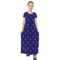 Red Rose Blue Kids  Short Sleeve Maxi Dress by snowwhitegirl