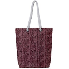 Knitted Wool Rose Full Print Rope Handle Tote (small)