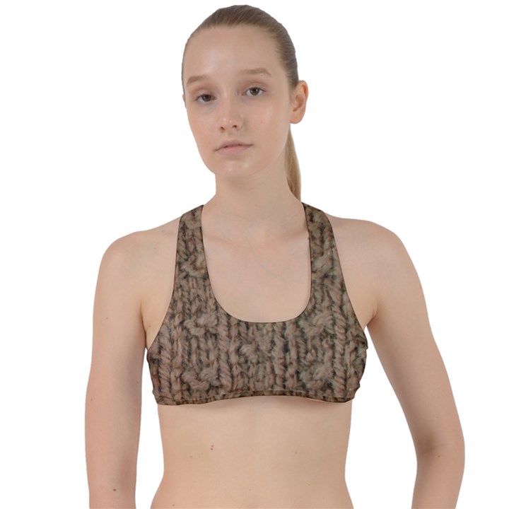 Knitted Wool Brown Criss Cross Racerback Sports Bra