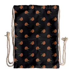 Peach Rose Black Drawstring Bag (large) by snowwhitegirl