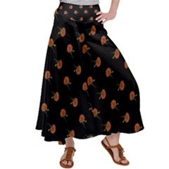 Peach Rose Black Satin Palazzo Pants by snowwhitegirl