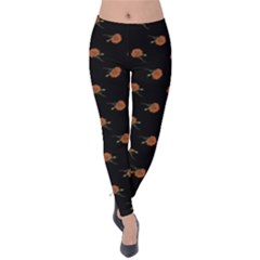 Peach Rose Black Velvet Leggings by snowwhitegirl