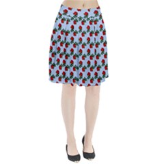 Red Roses Light Blue Pleated Skirt by snowwhitegirl