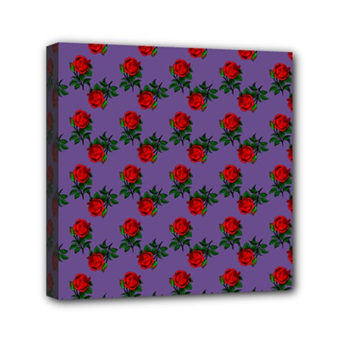 Red Roses Purple Vintage Mini Canvas 6  X 6  (stretched)