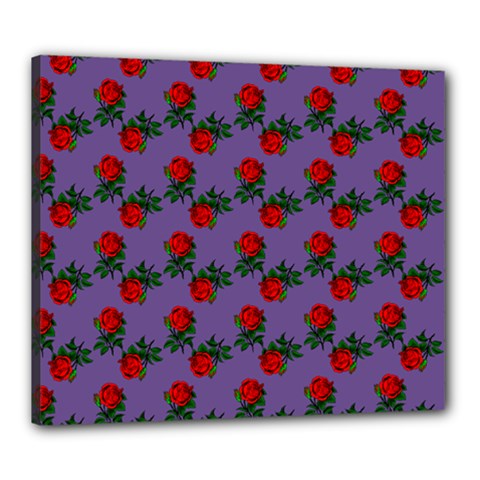 Red Roses Purple Vintage Canvas 24  X 20  (stretched)