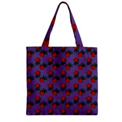 Red Roses Purple Vintage Zipper Grocery Tote Bag by snowwhitegirl