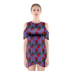 Red Roses Purple Vintage Shoulder Cutout One Piece Dress by snowwhitegirl