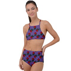 Red Roses Purple Vintage High Waist Tankini Set by snowwhitegirl