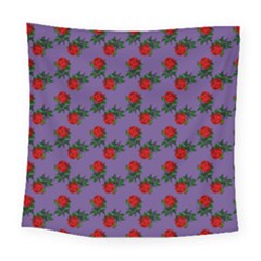 Red Roses Purple Vintage Square Tapestry (large)