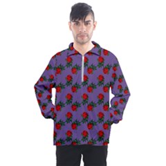 Red Roses Purple Vintage Men s Half Zip Pullover by snowwhitegirl