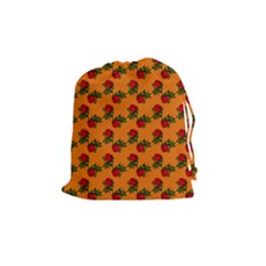 Red Roses Orange Drawstring Pouch (Medium)