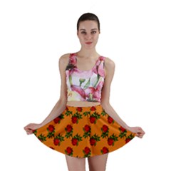 Red Roses Orange Mini Skirt