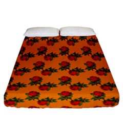 Red Roses Orange Fitted Sheet (California King Size)