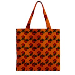 Red Roses Orange Zipper Grocery Tote Bag