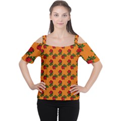 Red Roses Orange Cutout Shoulder Tee