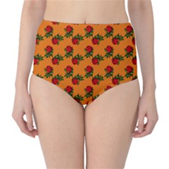 Red Roses Orange Classic High-Waist Bikini Bottoms