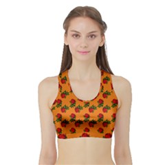 Red Roses Orange Sports Bra with Border