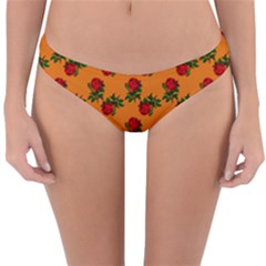 Red Roses Orange Reversible Hipster Bikini Bottoms