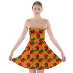 Red Roses Orange Strapless Bra Top Dress