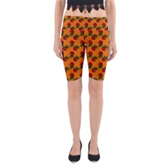 Red Roses Orange Yoga Cropped Leggings