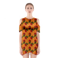 Red Roses Orange Shoulder Cutout One Piece Dress