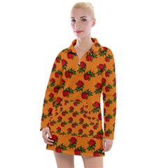 Red Roses Orange Women s Long Sleeve Casual Dress