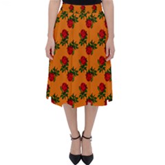 Red Roses Orange Classic Midi Skirt