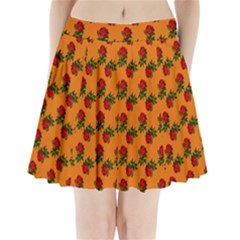 Red Roses Orange Pleated Mini Skirt