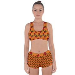 Red Roses Orange Racerback Boyleg Bikini Set