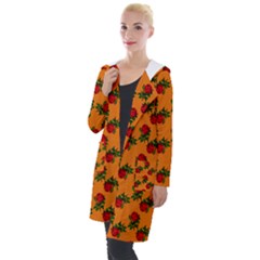 Red Roses Orange Hooded Pocket Cardigan