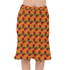 Red Roses Orange Short Mermaid Skirt