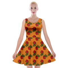 Red Roses Orange Velvet Skater Dress