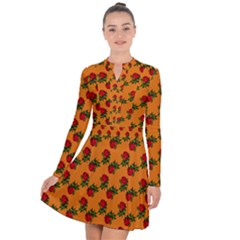 Red Roses Orange Long Sleeve Panel Dress