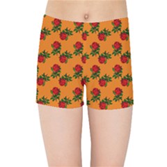 Red Roses Orange Kids  Sports Shorts