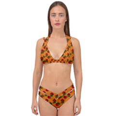 Red Roses Orange Double Strap Halter Bikini Set