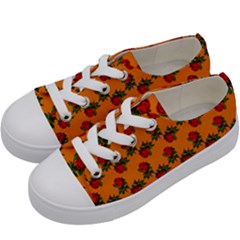 Red Roses Orange Kids  Low Top Canvas Sneakers