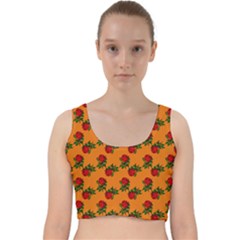 Red Roses Orange Velvet Racer Back Crop Top